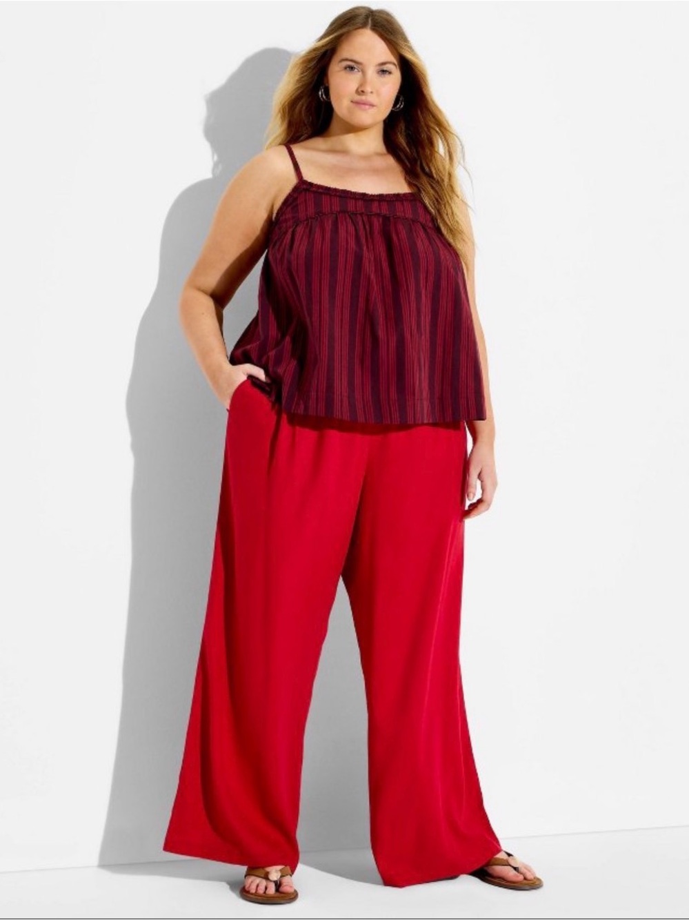 Wild Fable XXL Dark Red Linen Blend Baggy Wide Leg Pants - Picture 9 of 9